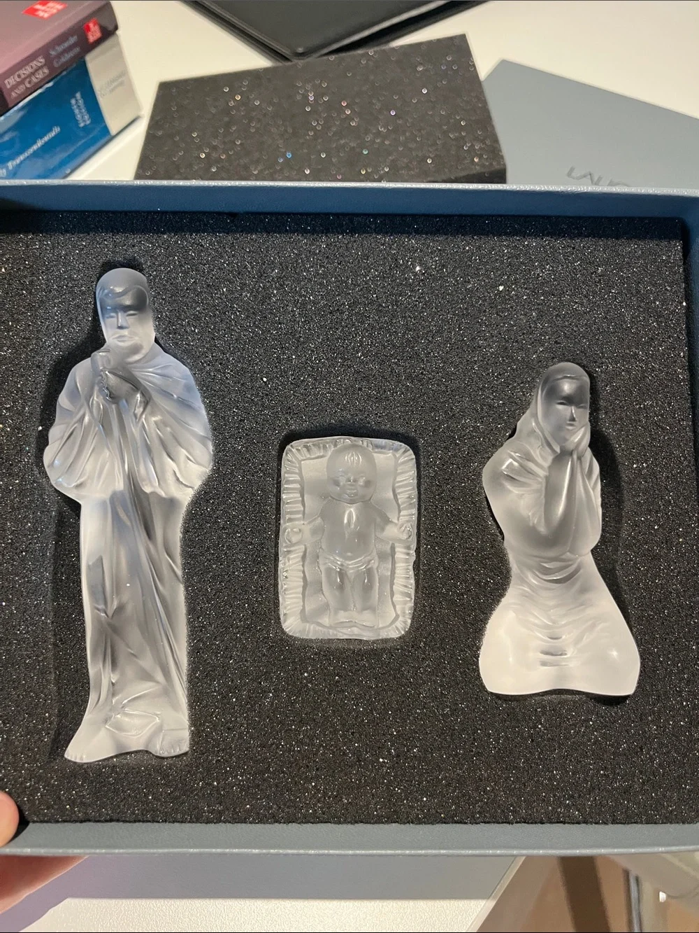 Lalique France nativity Joseph Mary Jesus Manger glass crystal